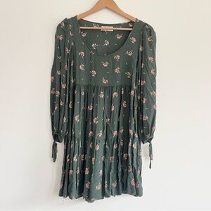 Urban Outfitters Babydoll Floral Scoop Neck Green Dress Extra Small Boho